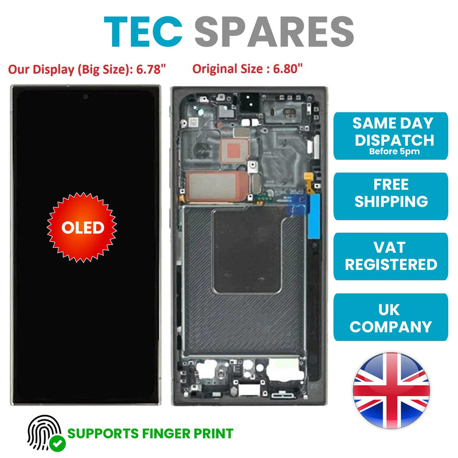 Samsung Galaxy S24 Ultra SM-S928B, SM-S928B/DS, SM-S928U OLED LCD Touch Screen Display Digitizer Frame