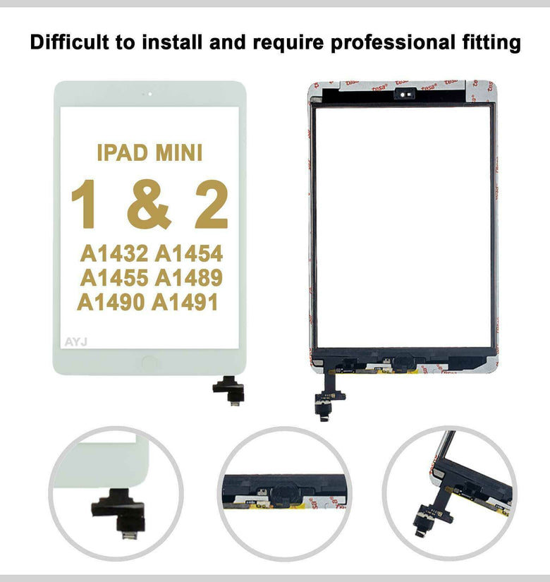 White iPad Mini 1/2 Touch Screen Digitizer Replacement Home Button +IC